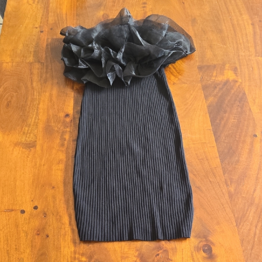 Zara Rib Organza Strapless Black Dress Size Medium